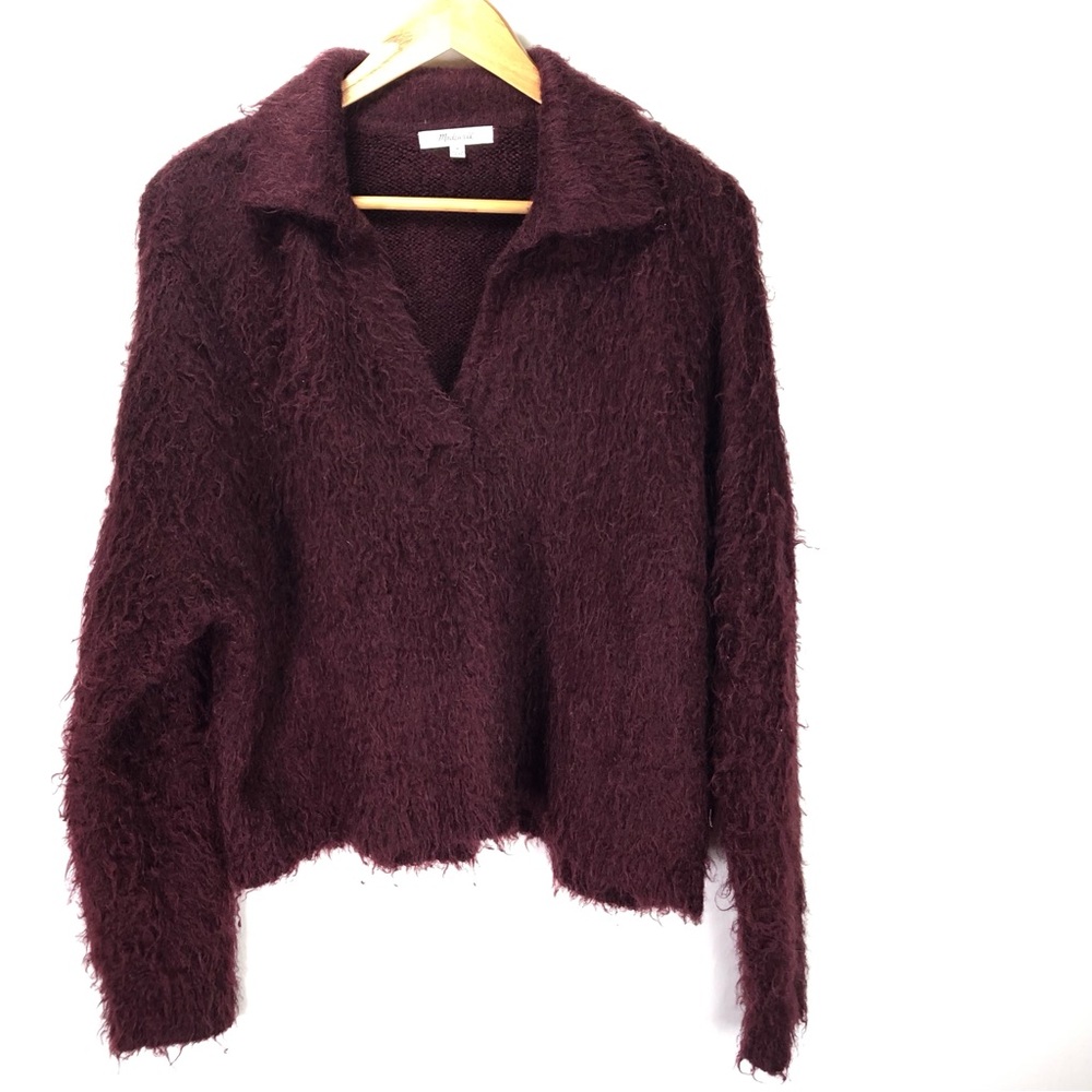 Madewell Alpaca Brushed Polo Sweater Sz M Burgundy Wine Cozy Preppy Minimalist - Picture 5 of 11
